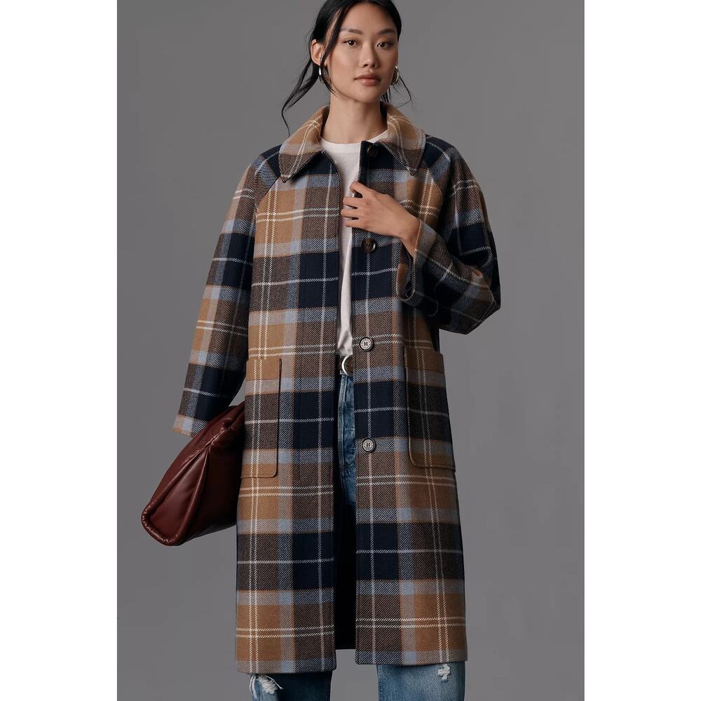 Free People x Barbour Kira Tartan Wool Car Coat, NWT, size L - Picture 2 of 7